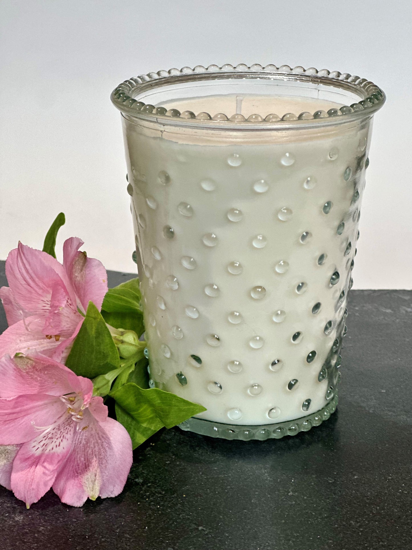 Sweet Pea Hobnail Glass Candle